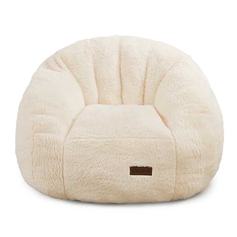 Shell Shape Bean Bag Chair for Kids and Teens, Beige Faux Fur