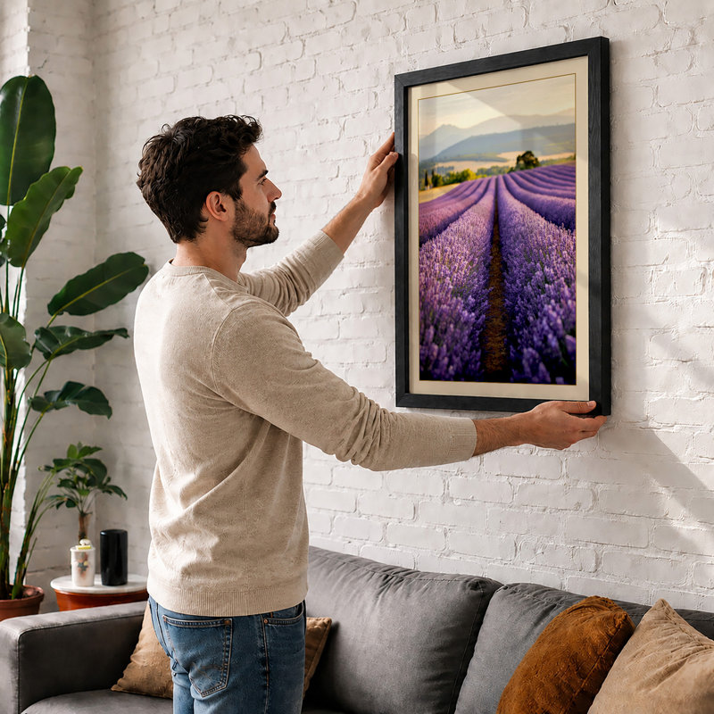Lavender Fields at Dusk Rustic - Framed Print, A4 - 29.7 x 21.0 cm, Unframed