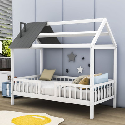 Hadrien Twin Wood House Bed with Fence