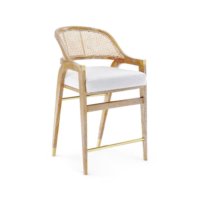 Edward Upholstered Stool with Solid Wood Frame, Natural