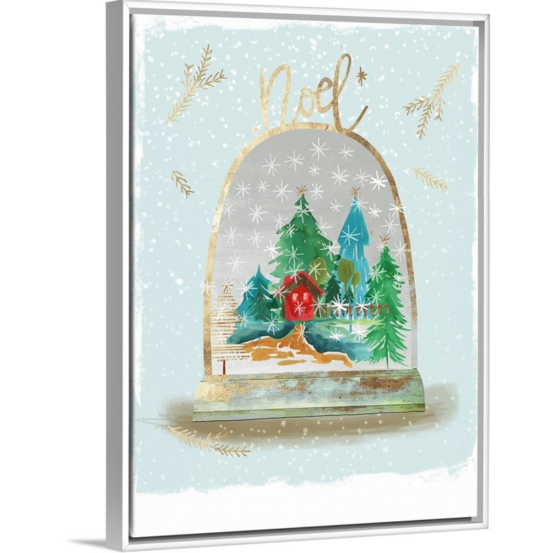 « Snow globe III », reproduction d’art textuel sur toile, Cadre blanc, 18" H x 14" W x 1.75" D