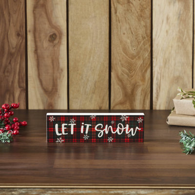 Higher Glory Let It Snow Plaid Block Sign 3x10