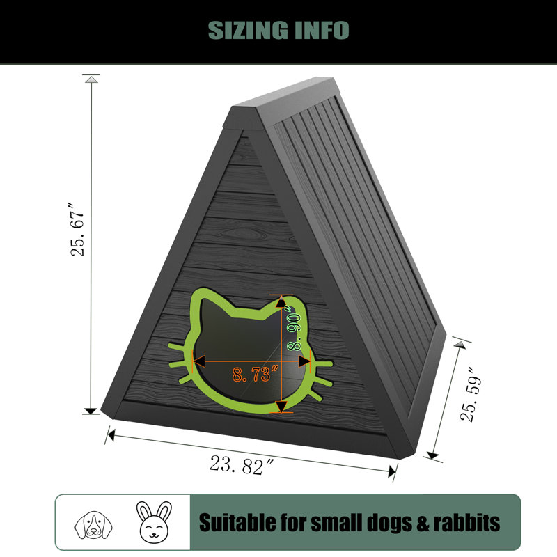 Maison de chat extérieure imperméable de triangle, abri extérieur durable de chat avec l'entrée en forme de chat