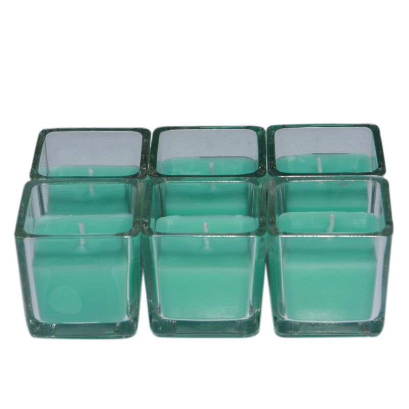 Bougie votive carrée en verre sans parfum, Aigue-marine, Ensemble de 12