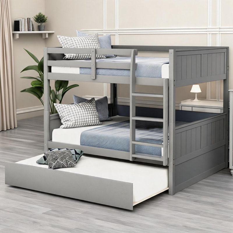 Lit superposé double en bois massif avec lit gigogne simple Clean Clean