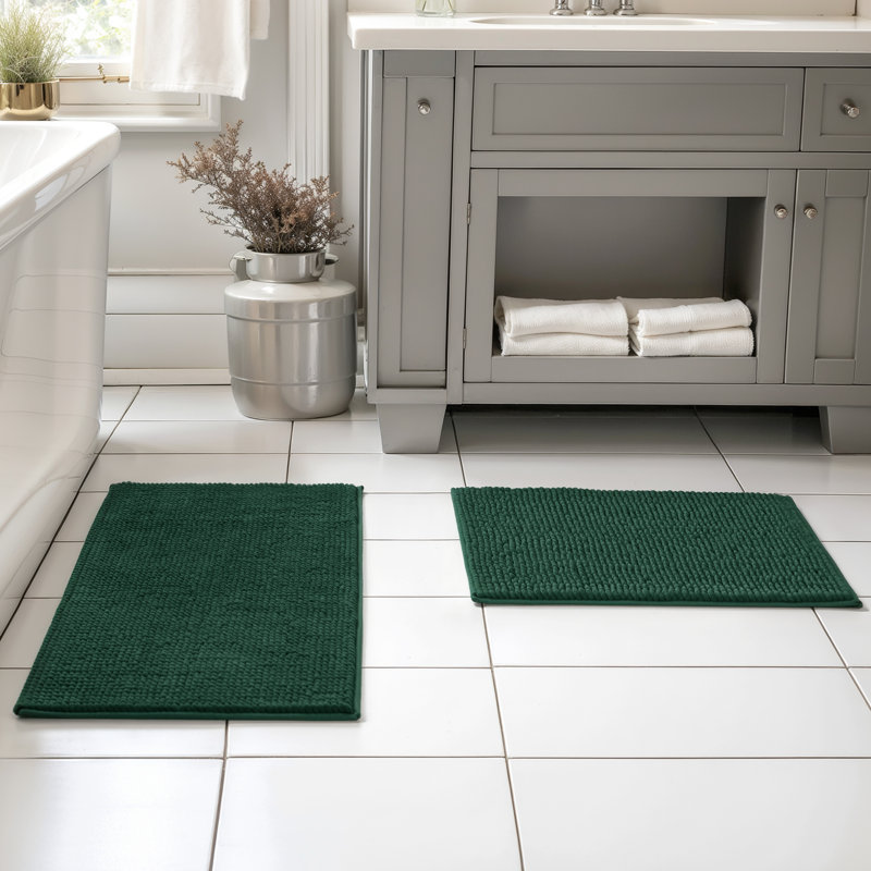 Ensemble de tapis pour salle de bain ultra doux en microfibre absorbante, L 32 po x l 20 po, ensemble de 2, Vert forêt