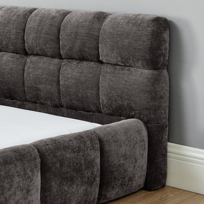 Très grand lit plateforme très grand avec tête de lit, matériau épais, gris foncé, cadre solide, sans sommier tapissier, chenille Peaceful Vibe, sommeil confortable