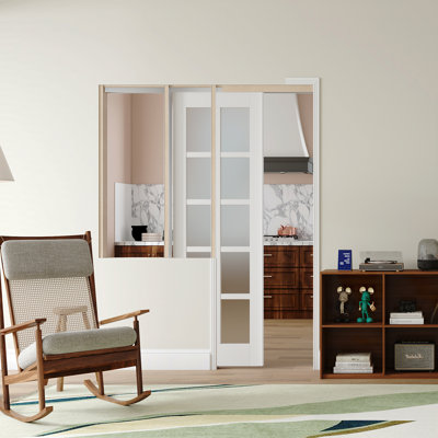 Glass Sliding Pocket Door - 10 Panels Design Frosted Glassed Manufacture Wood With Sliding Pocket Door Hardware Included