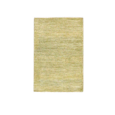 2'x3' Ecru Brown, Modern Grass Design, Hand Knotted, Tone on Tone, Wool with touch of Silk, Lush and Plush, Sample, Mat, Oriental Rug
