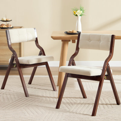 Elegantly Designed Foldable Chair With Solid Wood Frame And Button-Tufted Upholstered Backrest And Seat