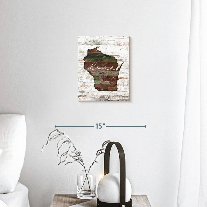 «Wisconsin Home Map» sur impression sur toile, H 10 po x l 8 po x P 1 po