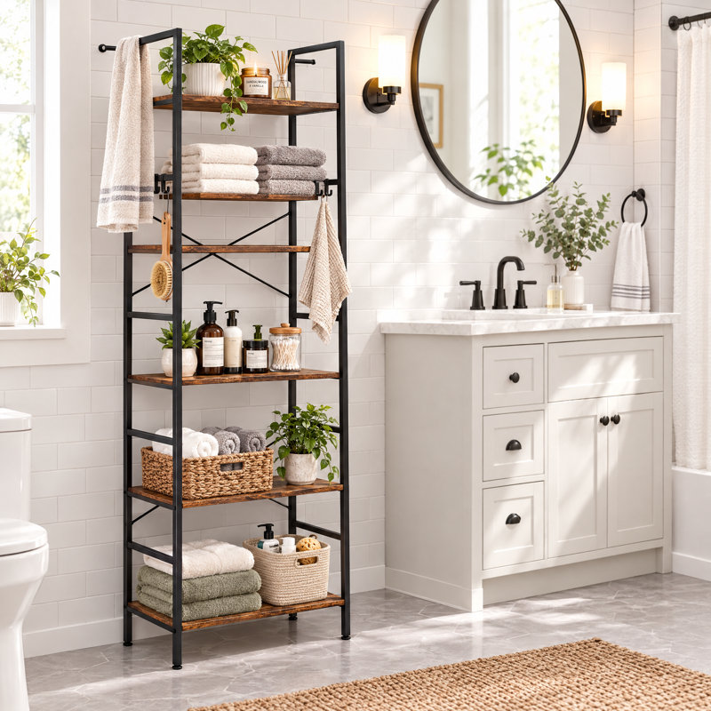 5-Tier Bookshelf, 5 Tier Industrial Bookcase, Standing Bookshelves, Tall Display Rack with Steel Frame for Living Room, Bedroom, 11.8 x 16.1 x 61 Inches, Rustic Brown