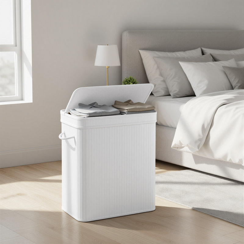Bamboo Laundry Basket, White, 24.4" H x 22" W x 13.8" D