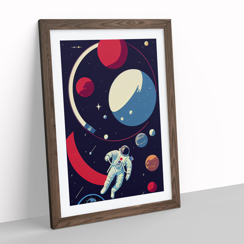XC1022-3780X Retro Astronaut No.5 - Wrapped Canvas Print, 46cm H x 34cm W, Walnut Framed