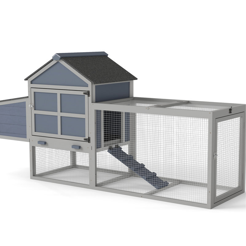 Poulailler avec structure, assemblage facile et gestion des déchets pratique dans une boîte à œufs de poule en bois d'ombre grise, aire de nidification élevée, grande surface, assurant un abri confortable pour les poulets à l'extérieur