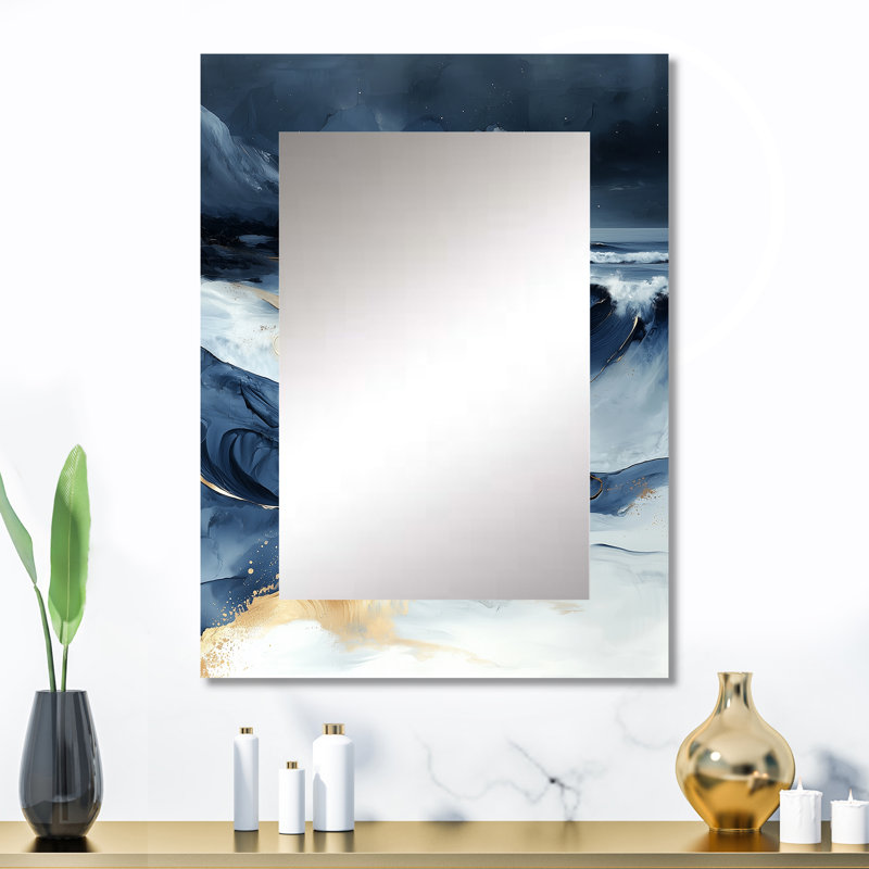 Moonlight Beach II - grand miroir mural de plage, miroir unique bleu, impression d'art en métal, 32 po x 24 po