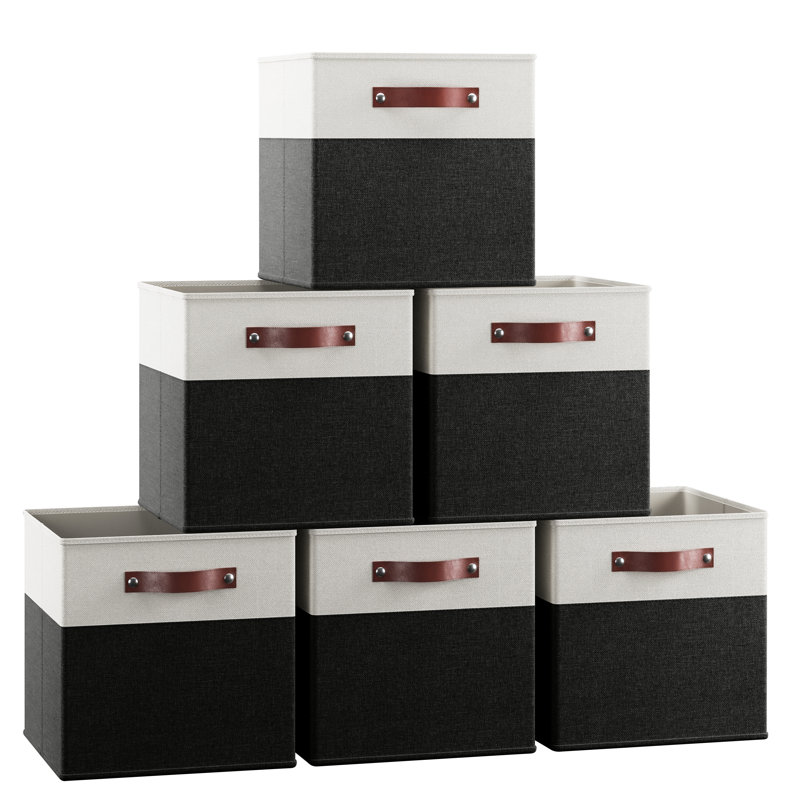 Ensemble de bacs de rangement en tissu, Blanc / noir, H 13 po x l 13 po x P 15 po