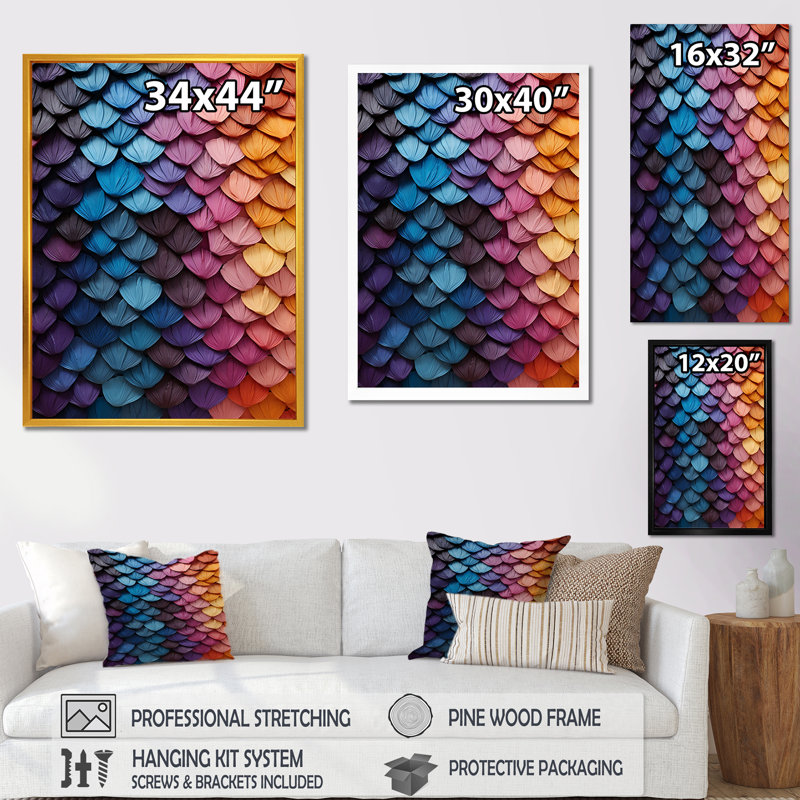 «Colorful Rainbow Scales II» - art mural abstrait, Cadre flottant noir, H 44 po x l 34 po x P 1,5 po