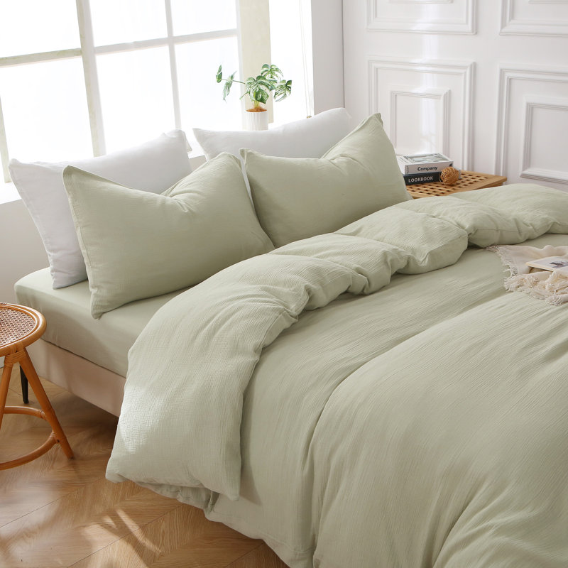 Solayne Muslin Duvet Cover Set 100% Cotton Double-Layer Linen Like Gauze Comforter Cover 3 Pieces Breathable & Lightweight For All Season