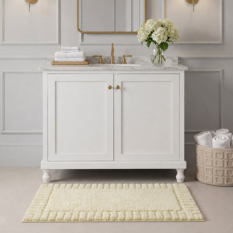 Tapis de bain doux, absorbant et antidérapant, lavable à la machine, L 20 po x L 32 po, Beige foncé