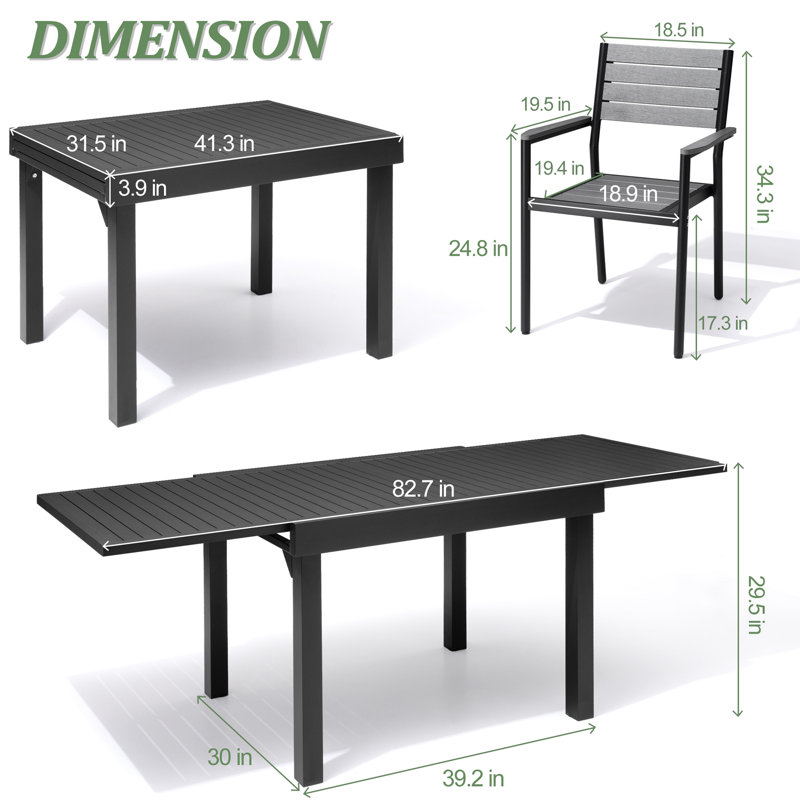 Ensemble de salle à manger d'extérieur pour 8 personnes Koskinen - Ensemble de 9 tables et fauteuils extensibles en aluminium