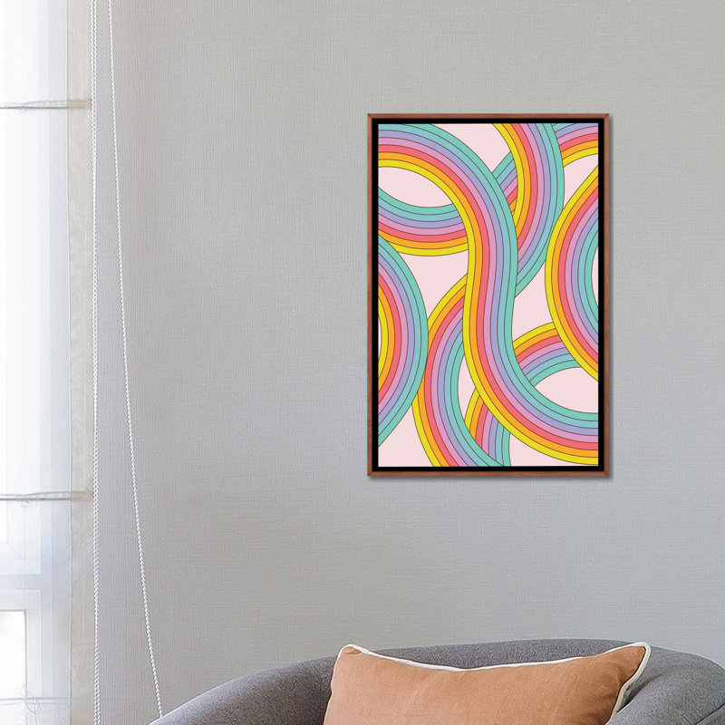 Rainbow Stripes - reproduction d'art murale - toile encadrée, H 26 po x l 18 po, Impression encadrée sans passe-partout, Brun