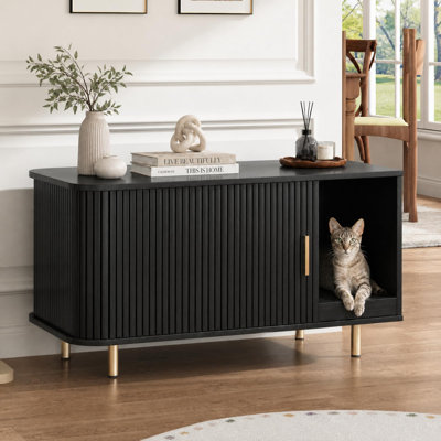 Enceinte de litière pour chat 38,5 "avec tablette à gratter et porte de tambour coulissante