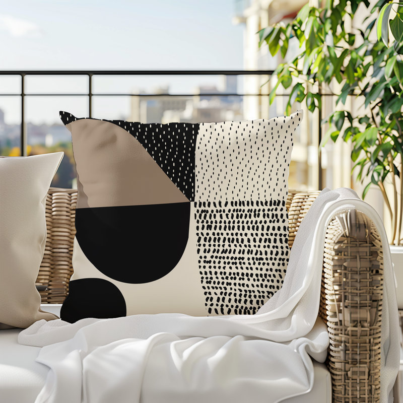 Coussin carré intérieur / extérieur pia, H 15 po x l 15 po, Beige / noir / blanc cassé