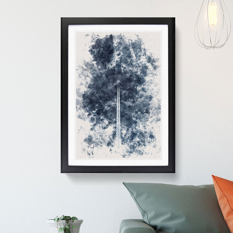 Contrails From The Airplane Watercolour - Picture Frame Graphic Art, 33cm H x 24cm W x 2cm D, Black Framed