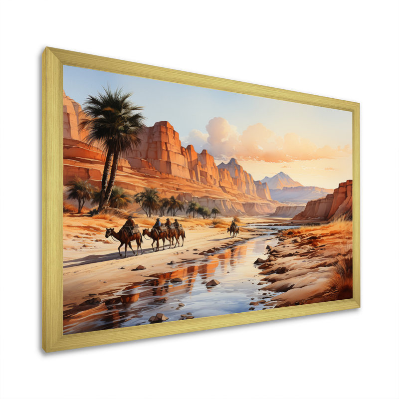Égypte égyptienne «Golden Sands I», reproduction sur toile, H 16 po x l 32 po x P 1 po, Encadrement doré