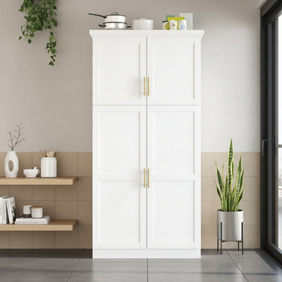 Freestanding Kitchen Pantry With Door Shelves And Pull-Out Trays
