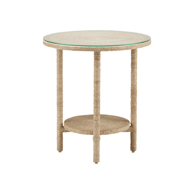Natural Abaca Rope Round Accent Table with Glass Top