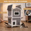 Maison pour chat extérieure en bois à 2 étages résistante aux intempéries avec plateformes de saut, plancher surélevé et toit en asphalte, gris