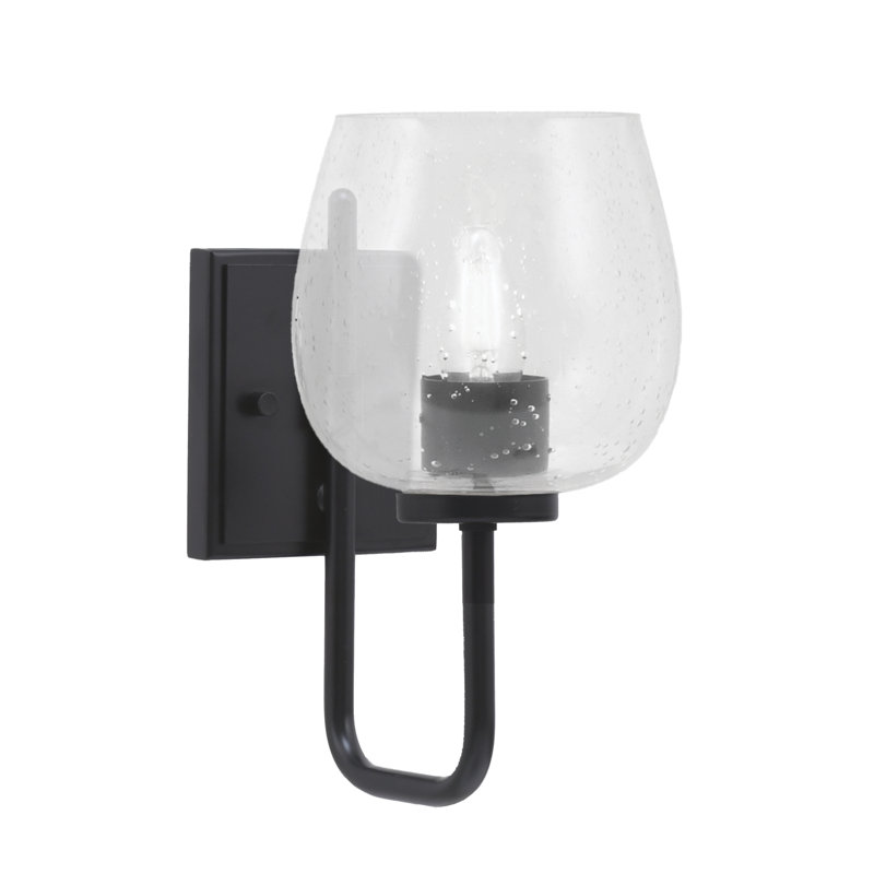 Applique murale 1 lumière Amarmula, finition noir mat, verre transparent de 6 po, Clair, Noir