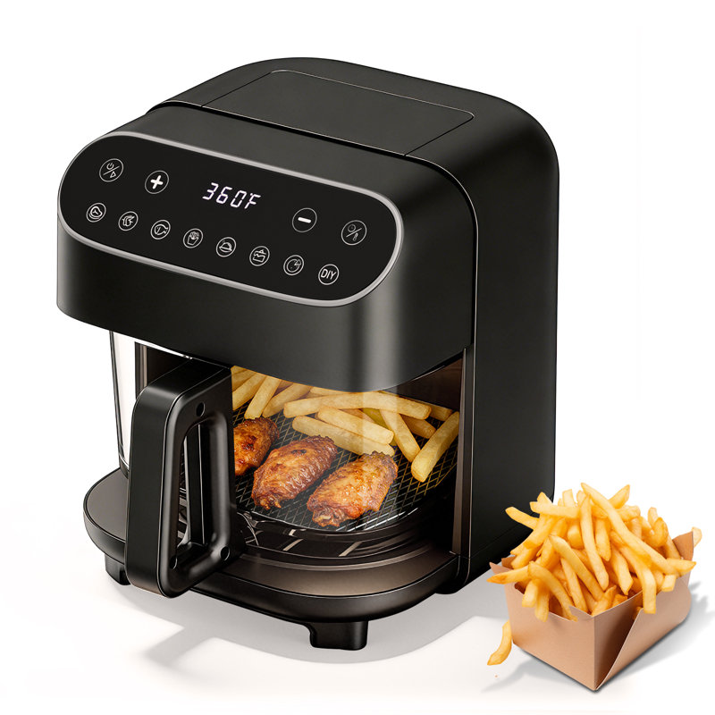 Electactic 5Qt Pfas-Free Glass Air Fryer - 1550W, 8 Presets, 360° Visible Cooking, Dishwasher-Safe, White