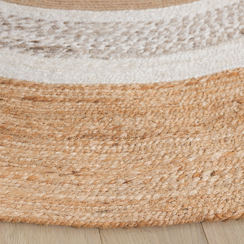 Natural Fiber Handwoven Jute Geometric Rug, Round 5'