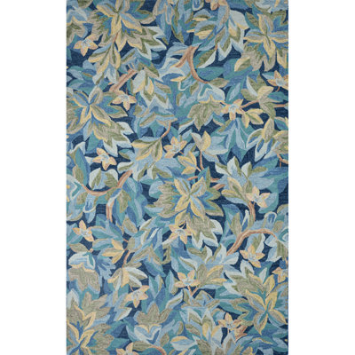 Florals Avalonian Handmade Hand Tufted Wool Blue/Green Rug