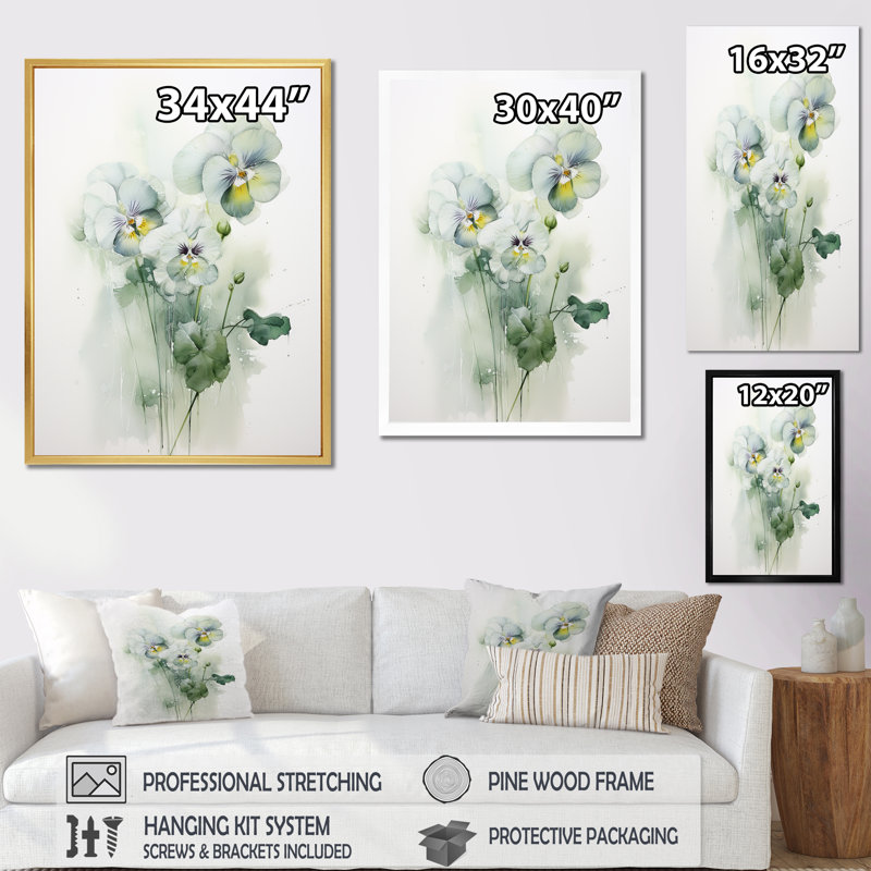 Bouquet de pensées Green Blossum Harmony, Cadre flottant noir, H 40 po x l 30 po x P 1,5 po