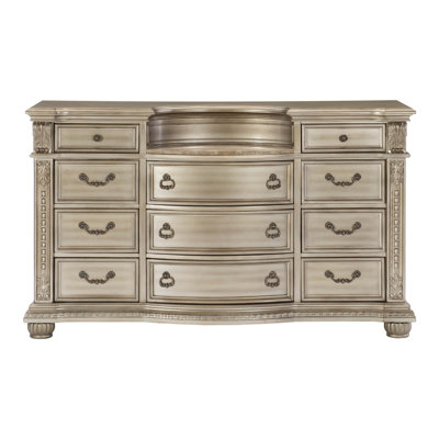 1pc Luxury Dresser with 11 Drawers Genuine Marble Insert Traditional Bedroom Furniture by Bloomsbury Market