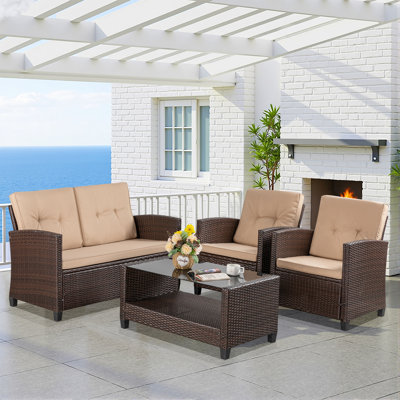 4 Piece  Rattan Sofa Seating Group with Cushions
