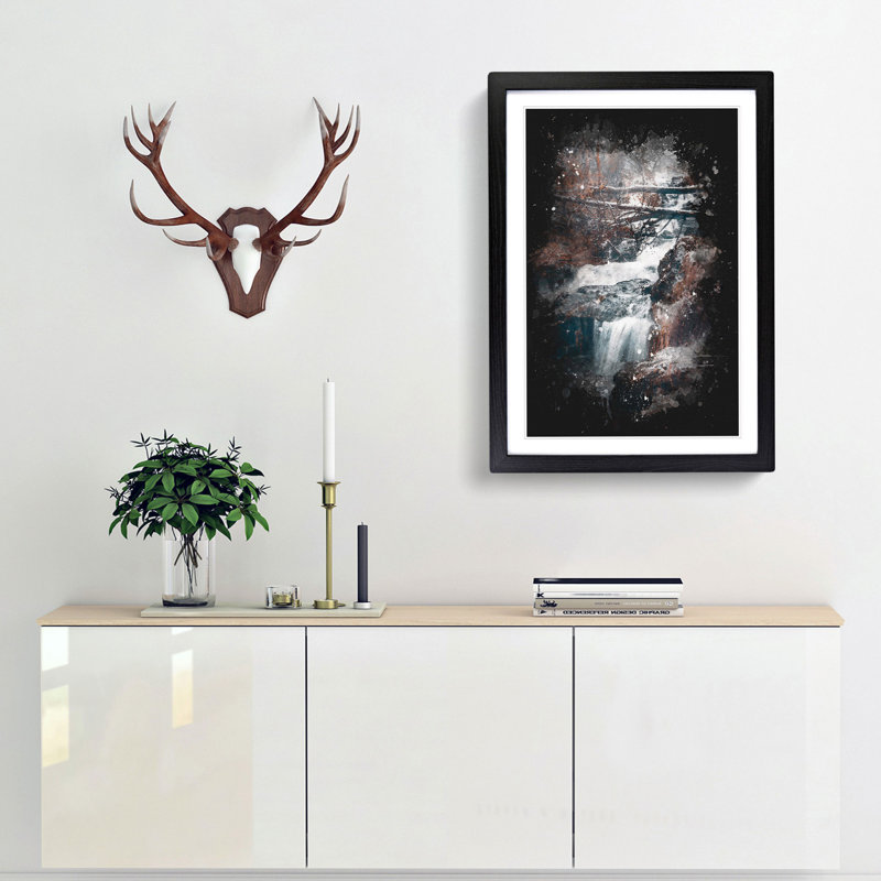 Forest In Norway - Single Picture Frame Painting on MDF, 87cm H x 62cm W x 2cm D, Black Framed