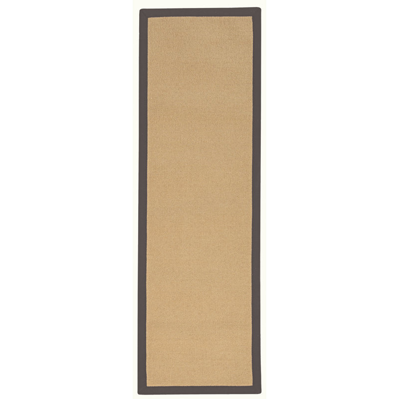 Nannette Handmade Medium Beige Berber with Slate Cotton Border Made in the USA Area Rug, Runner 2'6" x 12'