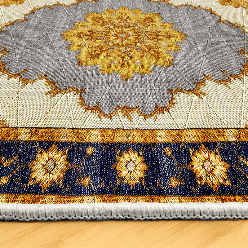 Girvin Yellow Oriental Machine Printed Cotton Polyester Area Rug, Runner 3'4" x 14'10"