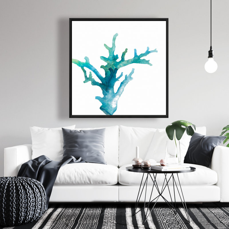 Aquarelle, art de toile de corail de mer, salon, H 37,25 po x l 37,25 po