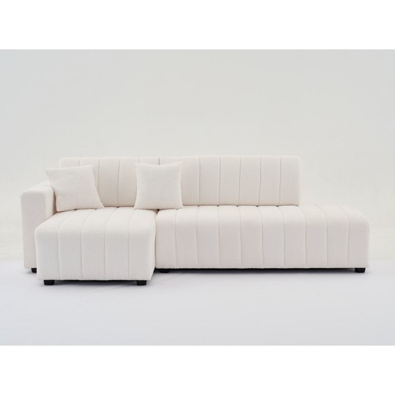 Nargis Lamb Wool Sectional Sofa With Chaise, Beige Lamb Wool, Left Hand Facing