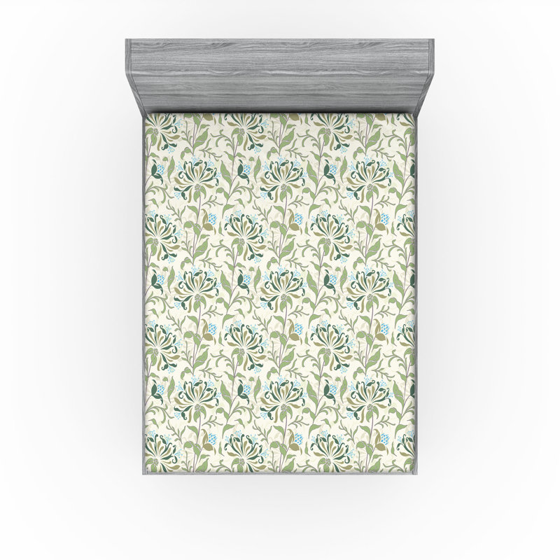 Drap-housse Ambesonne, paquet de 2, Drap-housse de taille très grand, Beige / vert floral