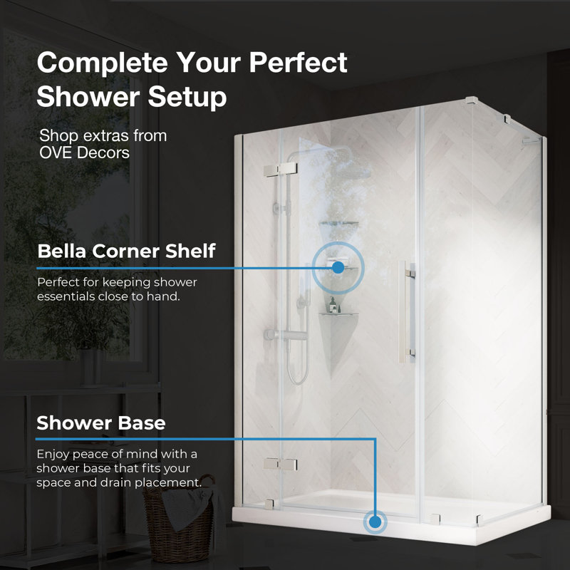 OVE Decors Tampa 57 3/4 To 60 1/16 In. W X 72 In. H Alcove Frameless Pivot Hinge Shower Door , 2025, Satin Nickel