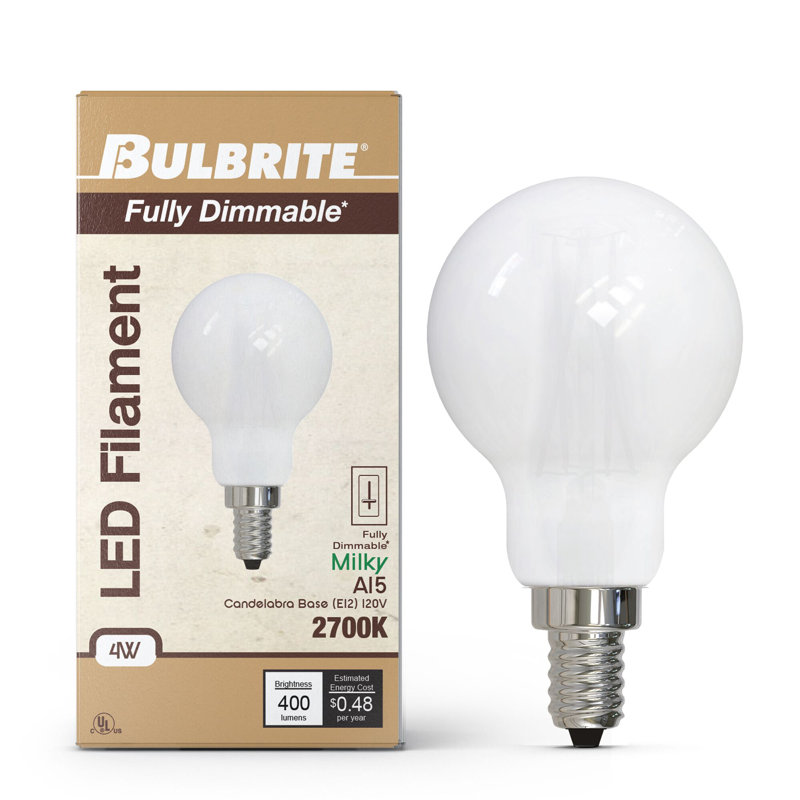 Ampoule A15 4 W à intensité variable avec finition en verre laiteux et base candélabre (E12)