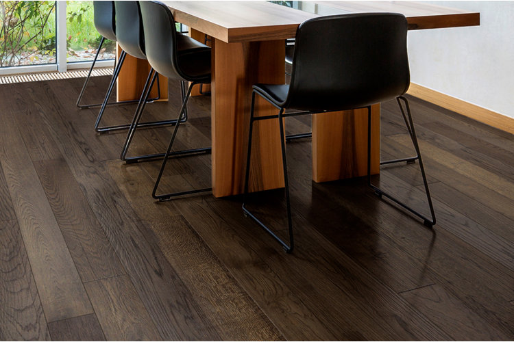 dining room table and chairs dark hardwood flooring