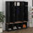 Farmhouse Hall Tree With 4 Hidden Hanging Hooks, Versatile Walnut Seating Bench With 8 Doors, Entryway Shoe Cabinet With Open Compartments-1844997778